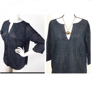 Talbots Cotton Eyelet Tunic Blouse Top Colour Black Size MP